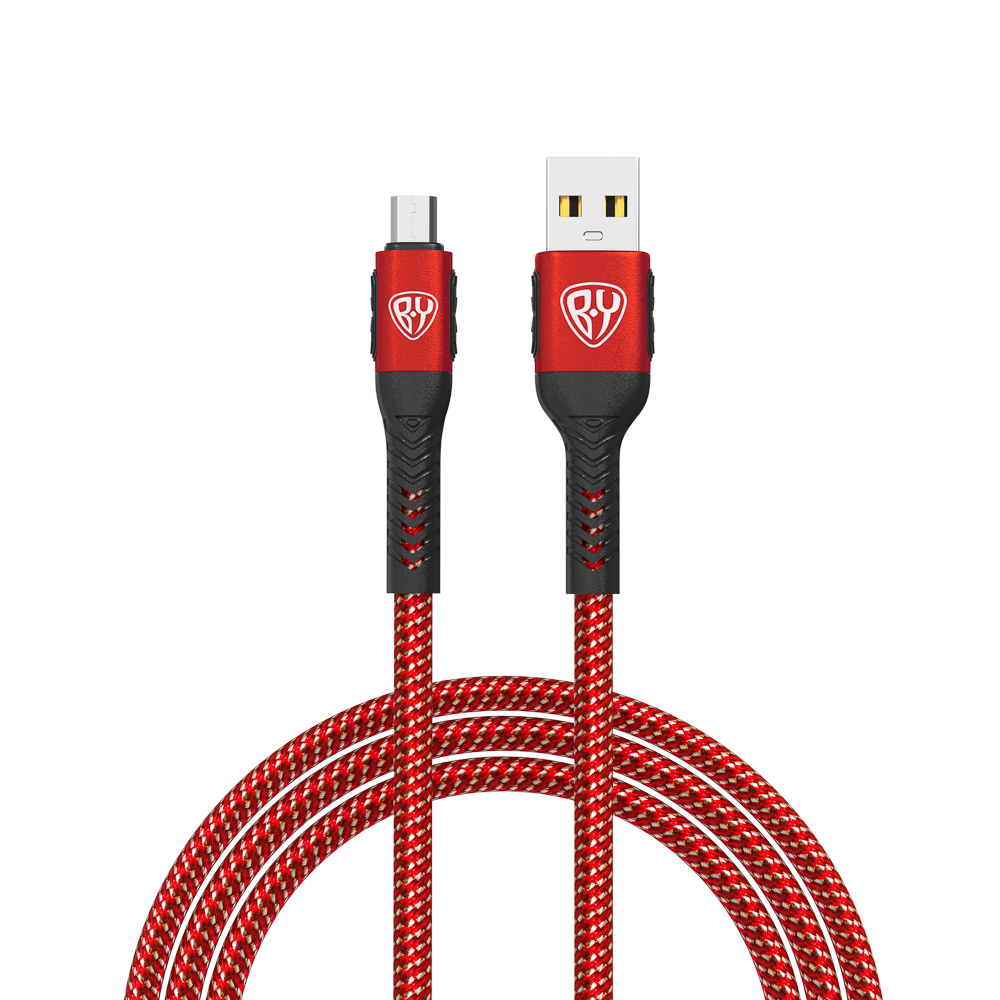 Кабель для зарядки USB(A)-microUSB BY Silky, 1м, Быстрая зарядка 3А, QC, PD 20Вт, тканевый, красный, арт.№ 931-063
