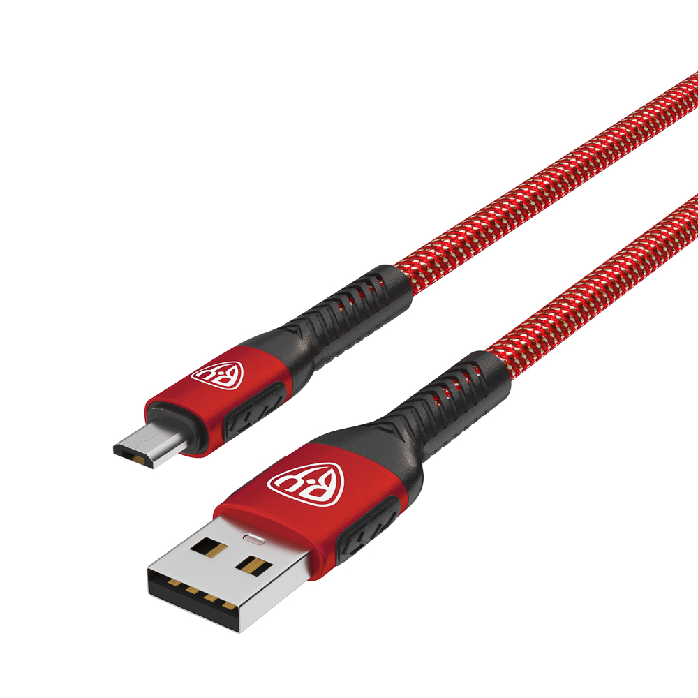 Кабель для зарядки USB(A)-microUSB BY Silky, 1м, Быстрая зарядка 3А, QC, PD 20Вт, тканевый, красный, арт.№ 931-063