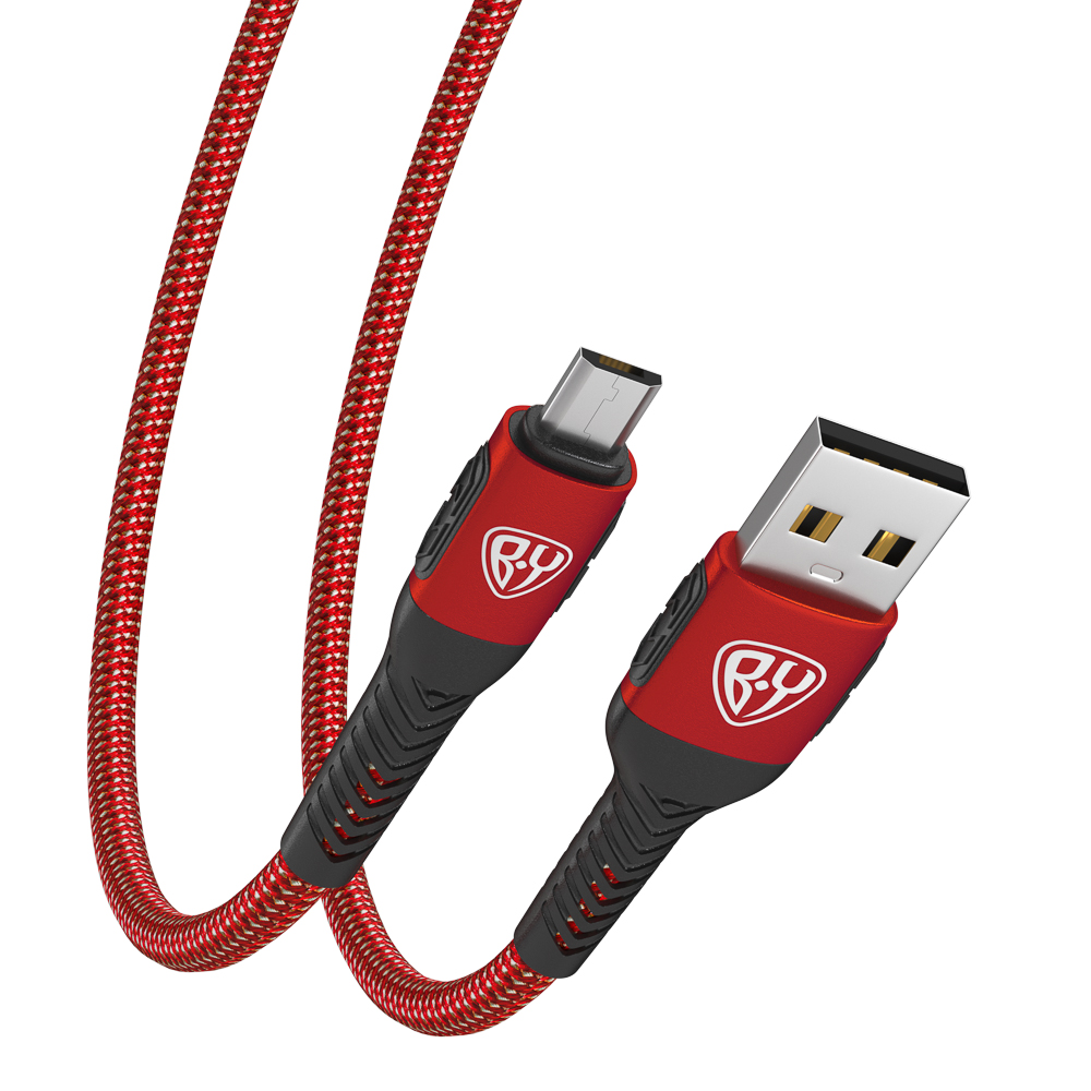 Кабель для зарядки USB(A)-microUSB BY Silky, 1м, Быстрая зарядка 3А, QC, PD 20Вт, тканевый, красный, арт.№ 931-063