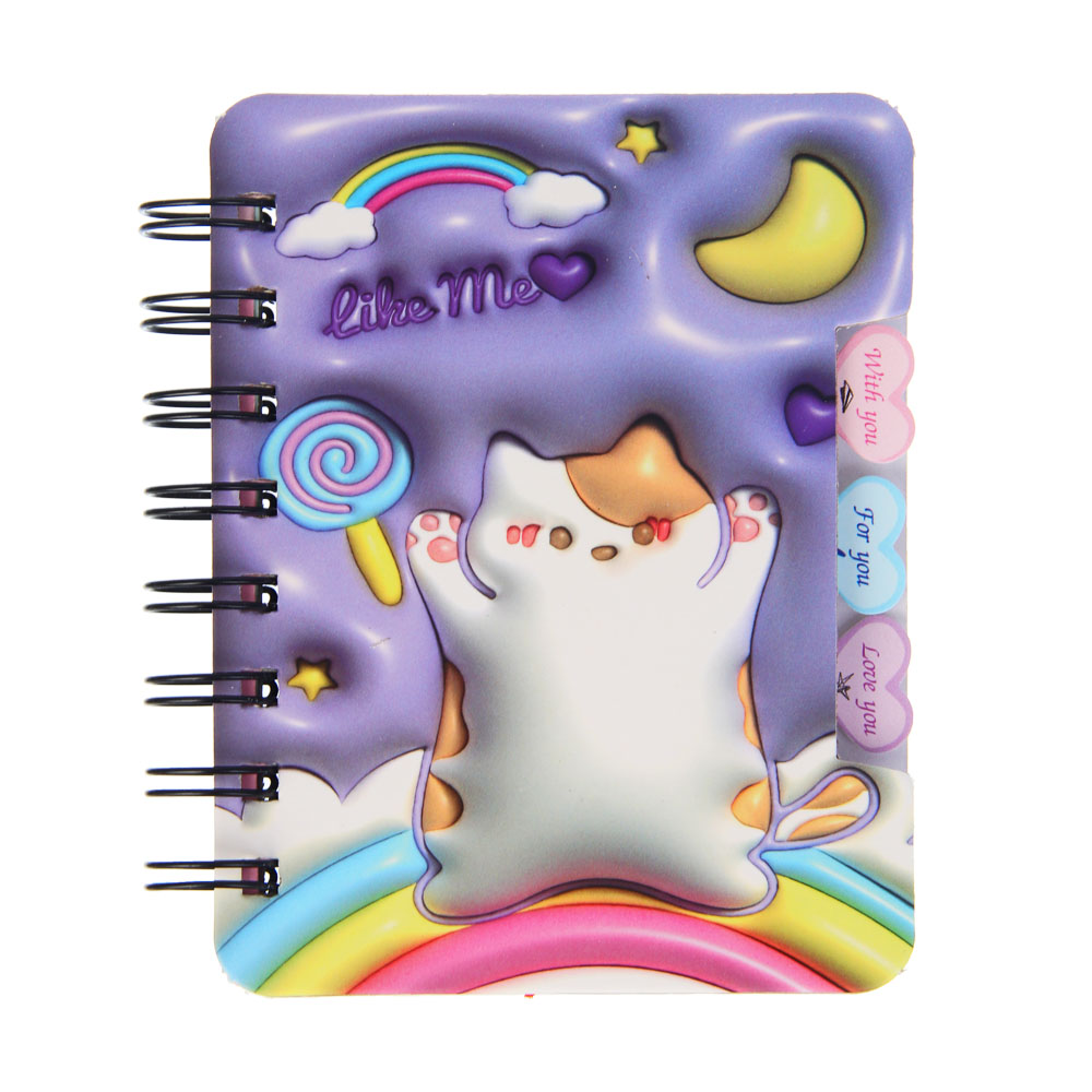 Записная книжка на спирали, 9,3х12см, 51л, "3D Коты", 4 вида, арт.№ 557-153