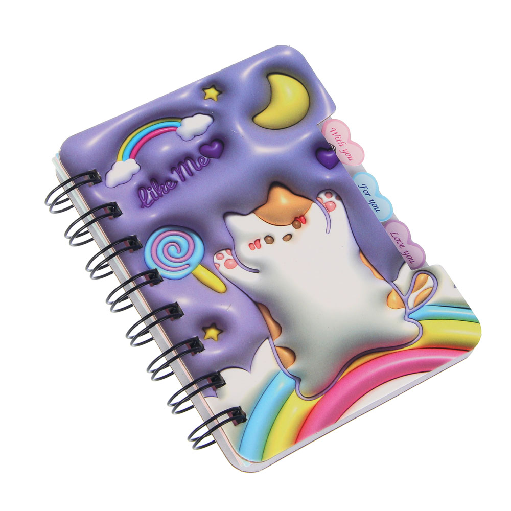 Записная книжка на спирали, 9,3х12см, 51л, "3D Коты", 4 вида, арт.№ 557-153