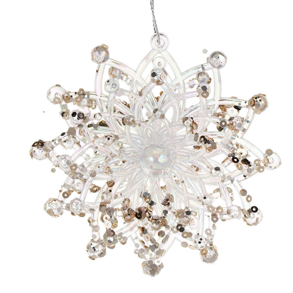 СНОУ БУМ Декоративная подвеска "Снежинка" 10 см, пластик, глиттер, арт.№ 397-456