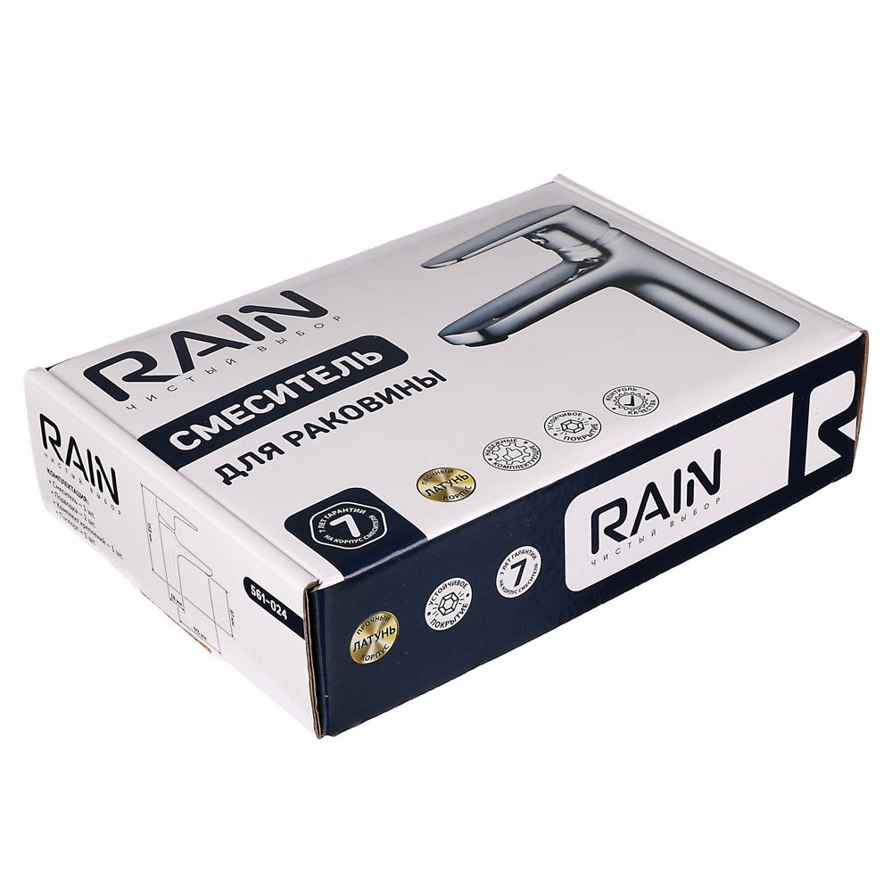 RAIN Смеситель для раковины Оникс, картридж 35мм, гайка, латунь, хром, арт.№ 561-024