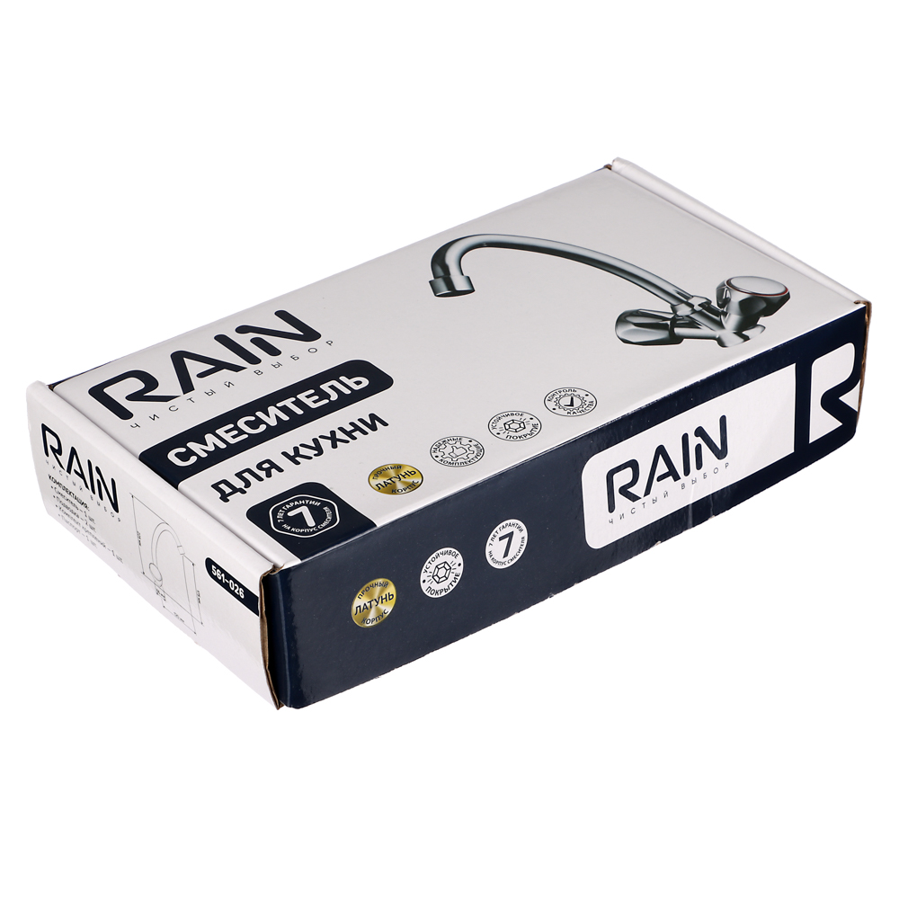 RAIN Смеситель для кухни, кран-буксы 1/2, гайка, латунь, хром, арт.№ 561-026