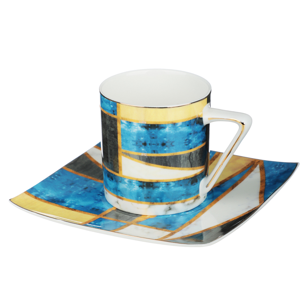 MILLIMI Геометрия кобальт Набор кофейный 2 пр., 180мл, 14см, костяной фарфор, арт.№ 802-413