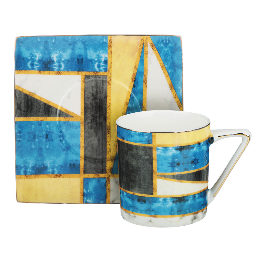 MILLIMI Геометрия кобальт Набор кофейный 2 пр., 180мл, 14см, костяной фарфор, арт.№ 802-413