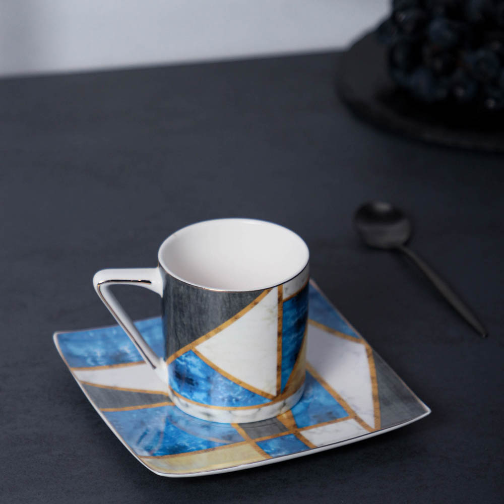 MILLIMI Геометрия кобальт Набор кофейный 2 пр., 180мл, 14см, костяной фарфор, арт.№ 802-413