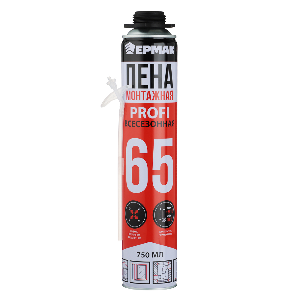 ЕРМАК Пена монтажная PROFI ВСЕСЕЗОННАЯ 640гр выход до 25л, 750мл, арт.№ 469-270