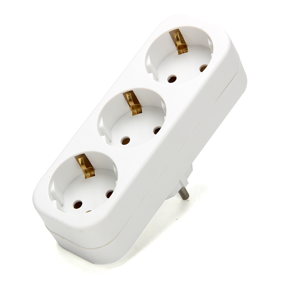 Разветвитель 3 гнезда FORZA, евро, с заземлением, 10-16A, 250V, белый, медь, арт.№ 907-065