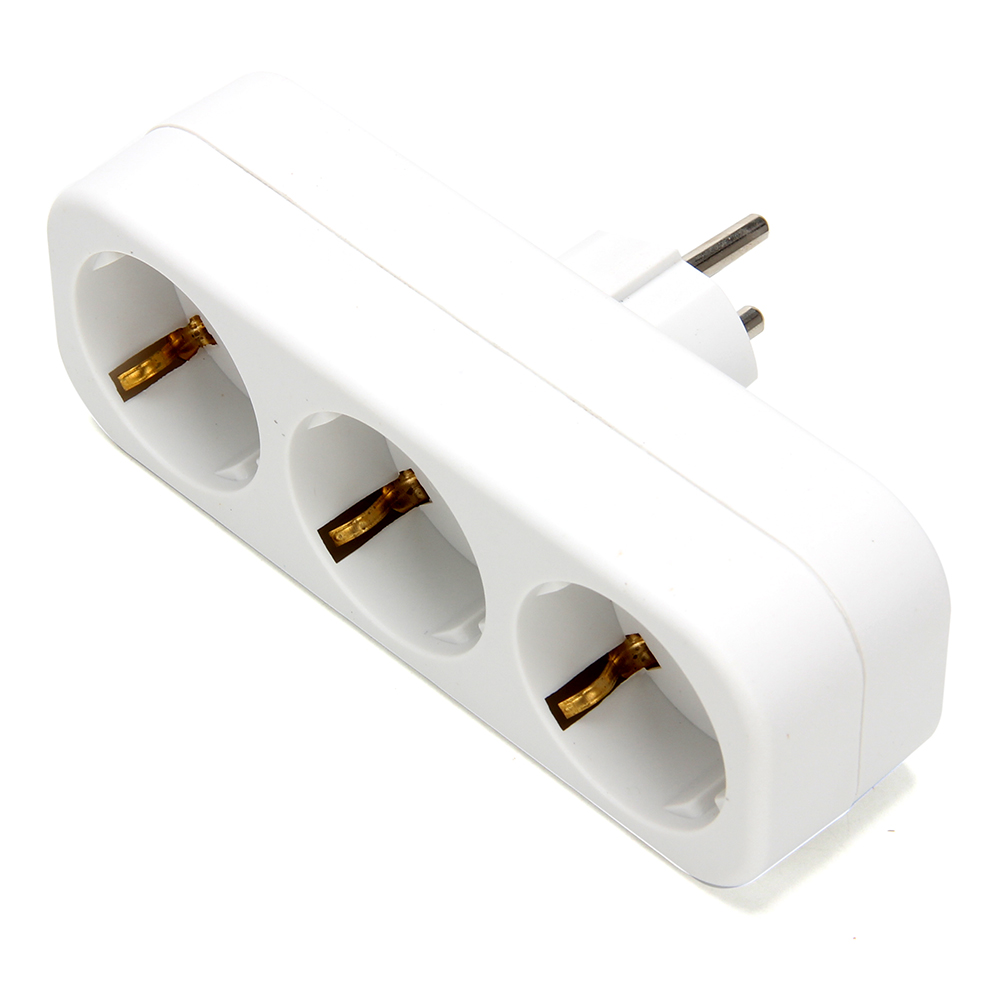 Разветвитель 3 гнезда FORZA, евро, с заземлением, 10-16A, 250V, белый, медь, арт.№ 907-065