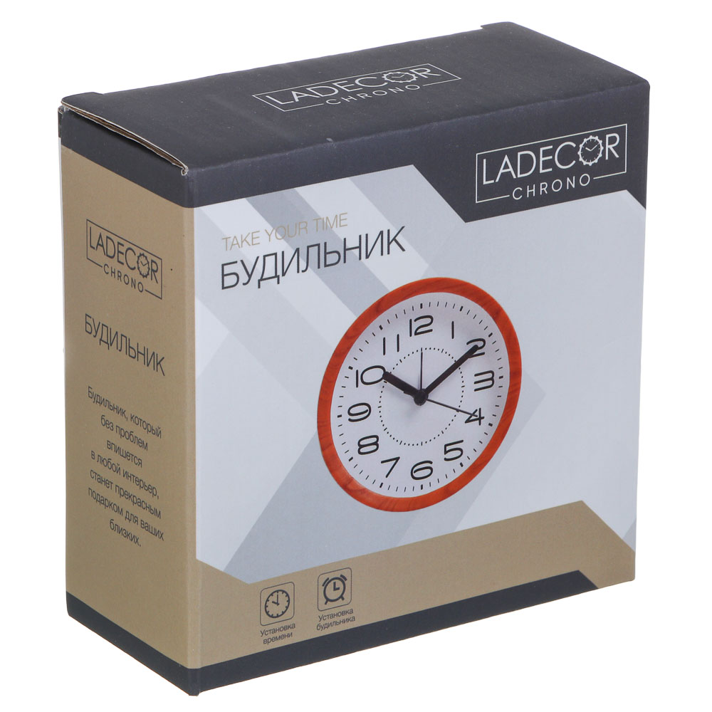 LADECOR CHRONO Будильник, 10,3x10,3x4,3 см, 1хАА, пластик, арт.№ 529-328