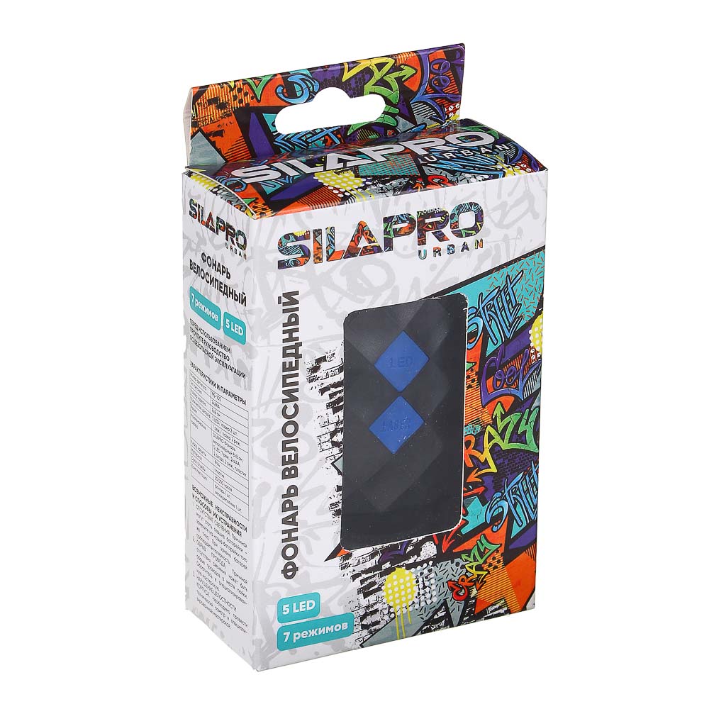 SILAPRO Фонарь велосипедный 8х8см, 5LED, 7 реж., 2хААА; 2 диода 2 реж., пластик, арт.№ 195-105