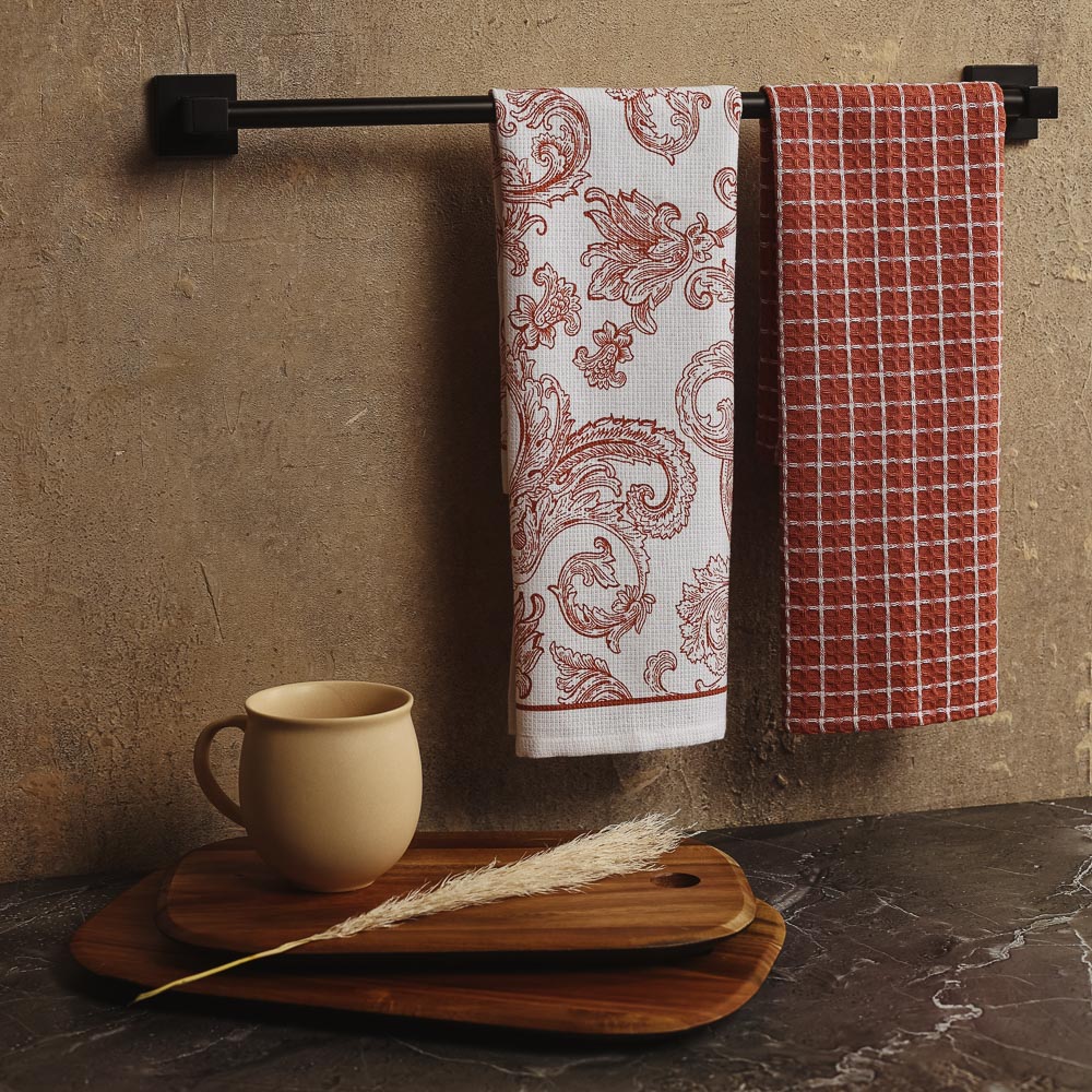 PROVANCE Терракота Полотенце кухонное вафельное, 40х60см, 100% хлопок, клетка, арт.№ 434-121