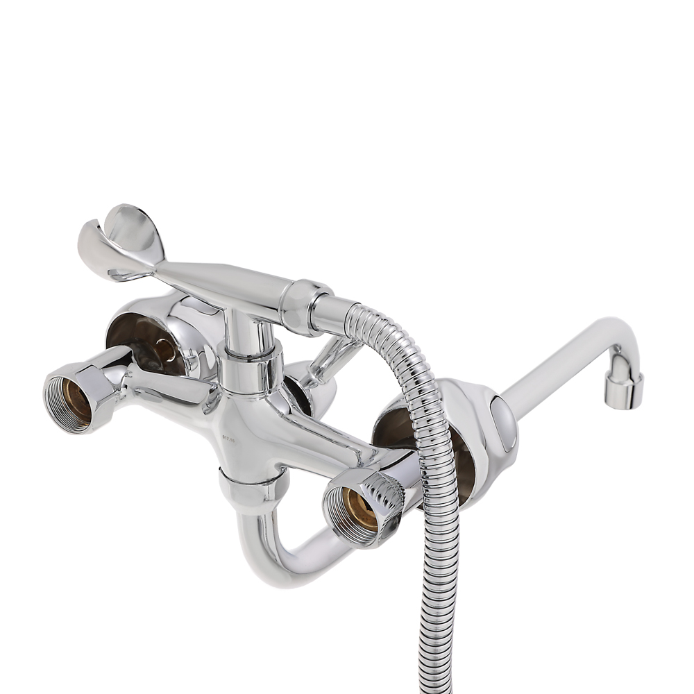 RAIN Смеситель для ванны Кварц, круглый излив 40см, керам. кран-буксы 1/2, душ. набор, латунь, хром, арт.№ 561-262