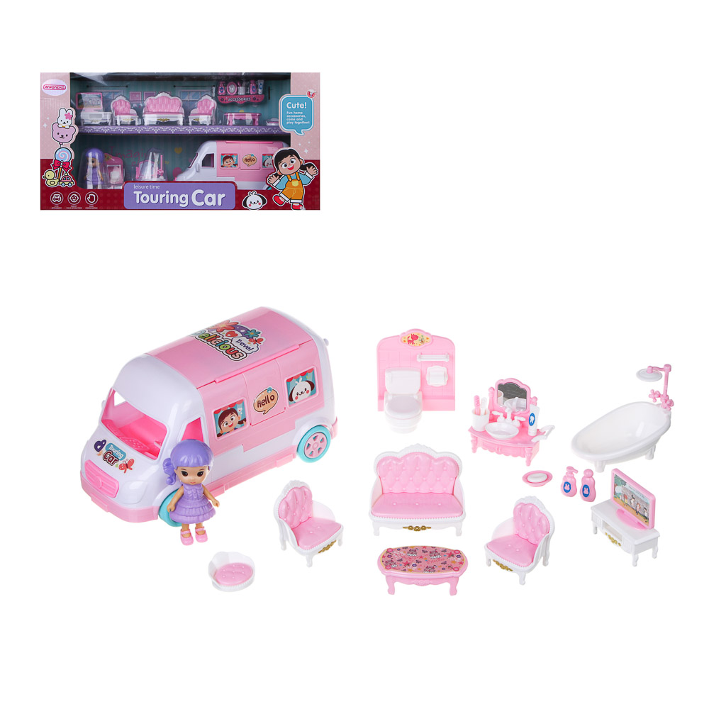 ИГРОЛЕНД Игровой набор мебели для кукол, с домом на колесах, ABS, PP, 49,3х16,5х24,8 см, арт.№ 278-135