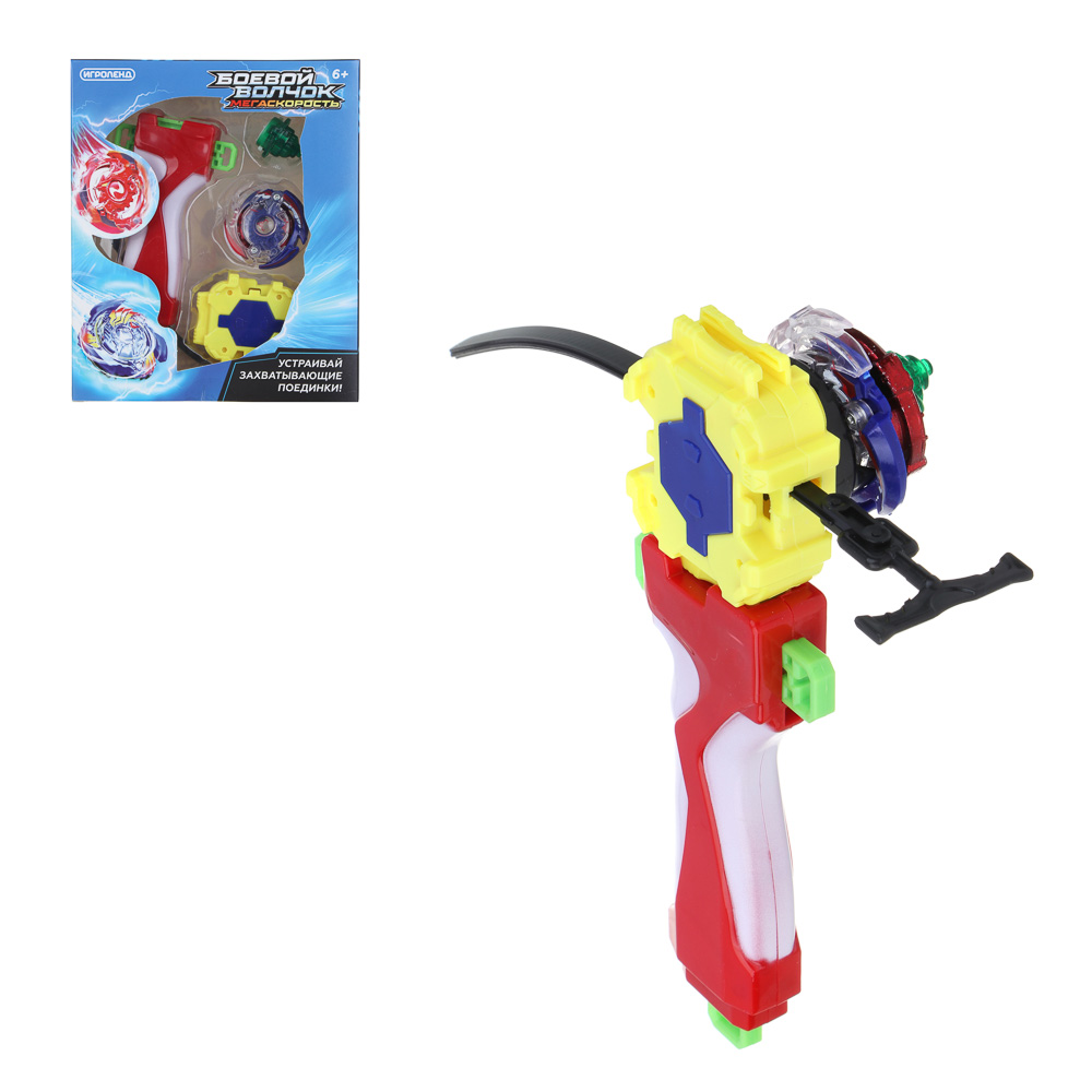 ИГРОЛЕНД Набор боевых волчков со стартером, 6 пр., ABS, металл, 19х16х4,7см, 12 дизайнов, арт.№ 214-023
