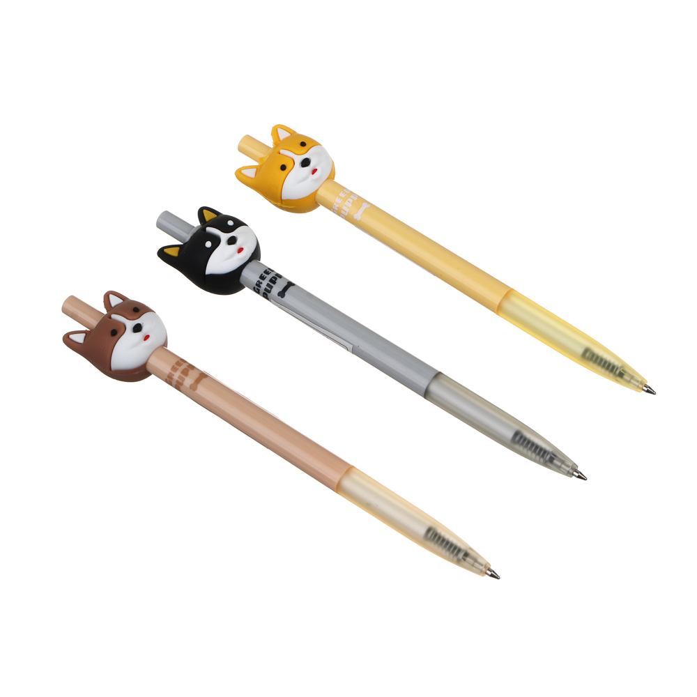 Авторучка шариковая синяя, наконечник в форме корги, пластик, 15 см, 3 дизайна, арт.№ 591-030