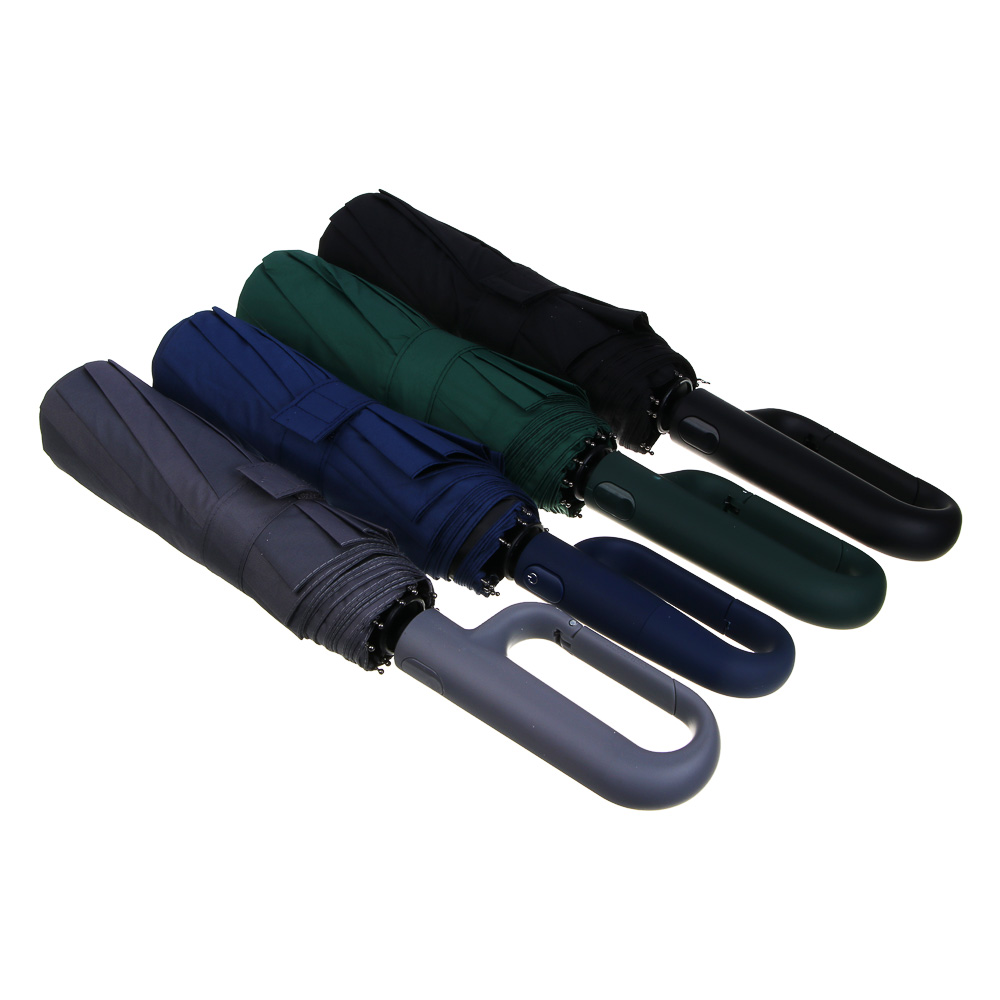 Зонт автомат, усиленный, ручка-карабин, стекловолокно, металл, пластик, ПЭ, винил, d103см, 10 спиц, арт.№ 302-399