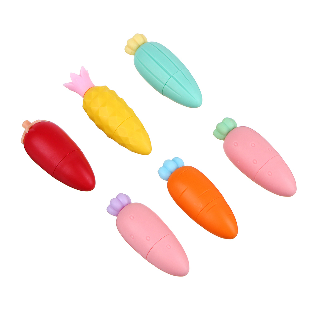 Маркер-текстовыделитель, дизайн в форме фруктов и овощей, 7см, силикон, пластик, 6 цветов, арт.№ 613-043