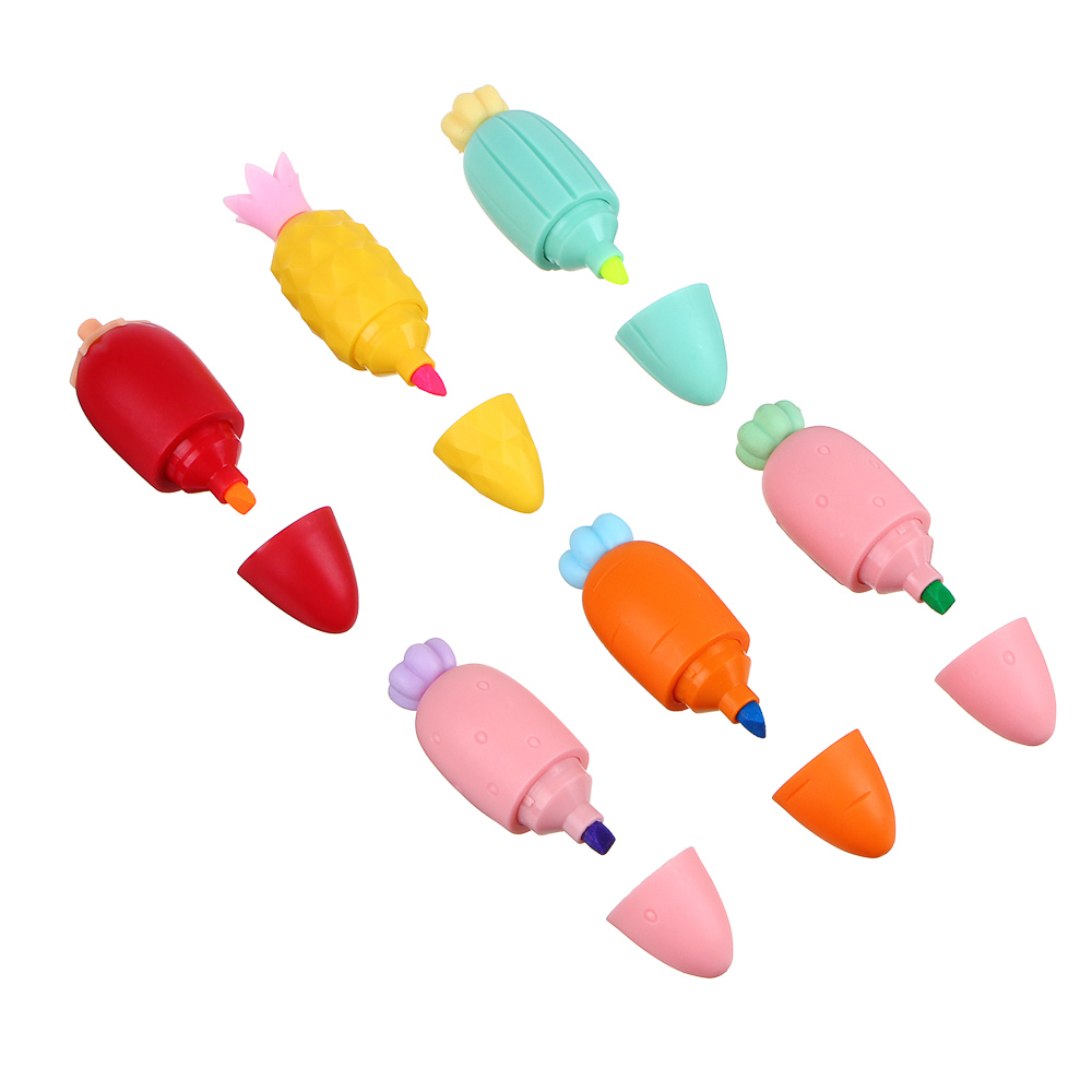 Маркер-текстовыделитель, дизайн в форме фруктов и овощей, 7см, силикон, пластик, 6 цветов, арт.№ 613-043