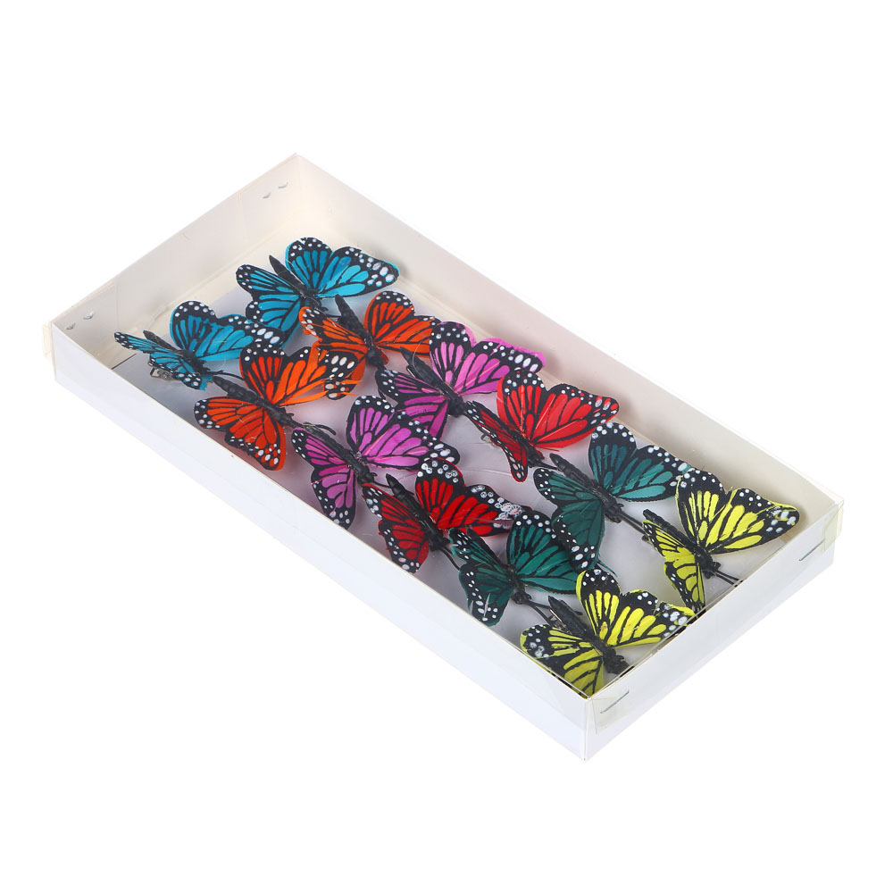 INBLOOM Бабочка на прищепке Садовая, 6см, пенополистирол, перо, арт.№ 153-126