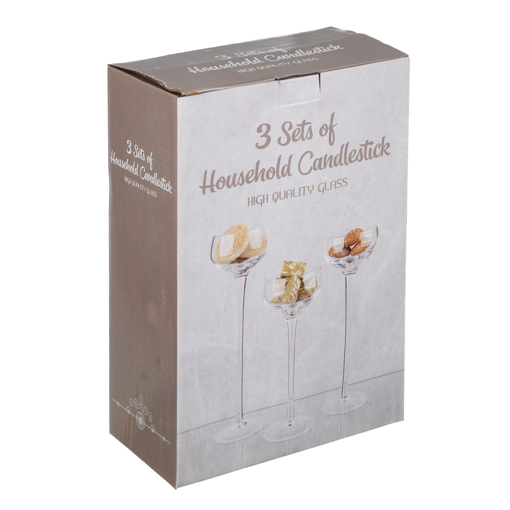 Набор из 3-х подсвечников, 20см, 23см, 26см, стекло, арт.74, арт.№ 477-219