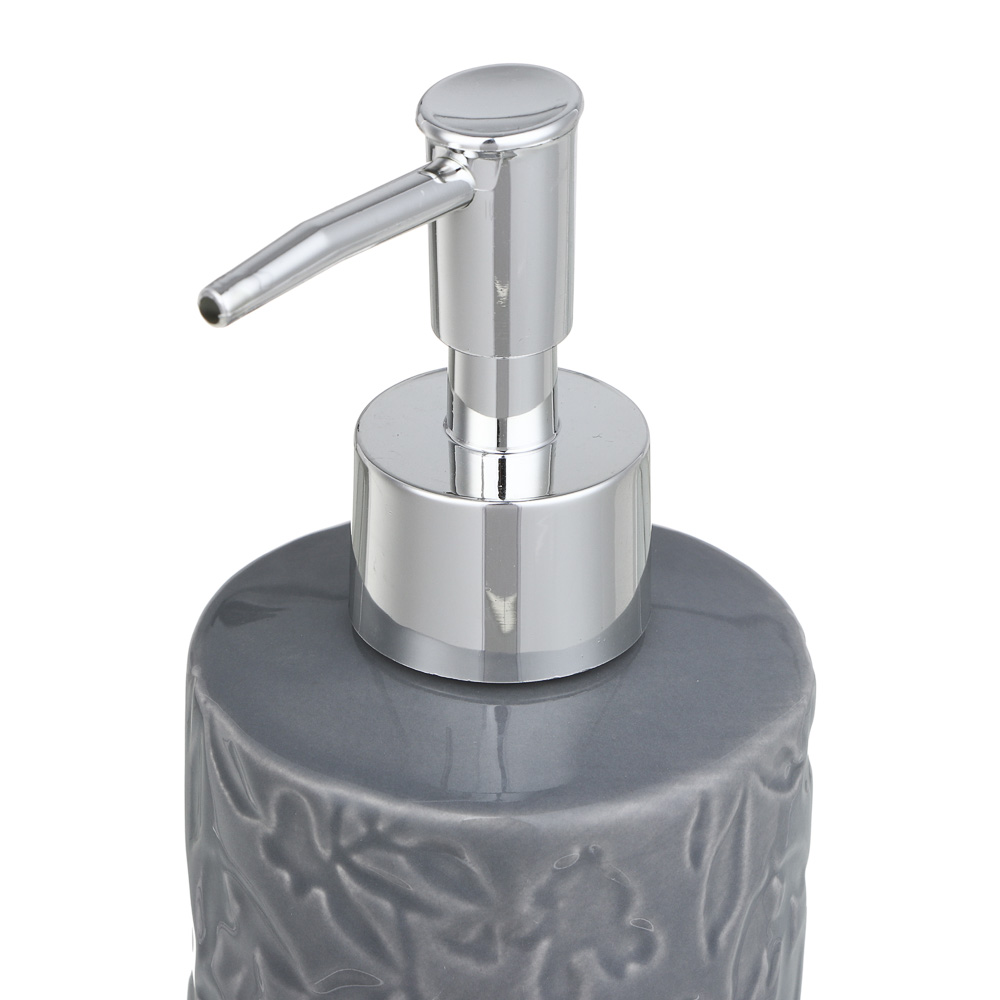 VETTA Дозатор для жидкого мыла, керамика, 7x7x19,5 см, листья, серый, арт.№ 478-204