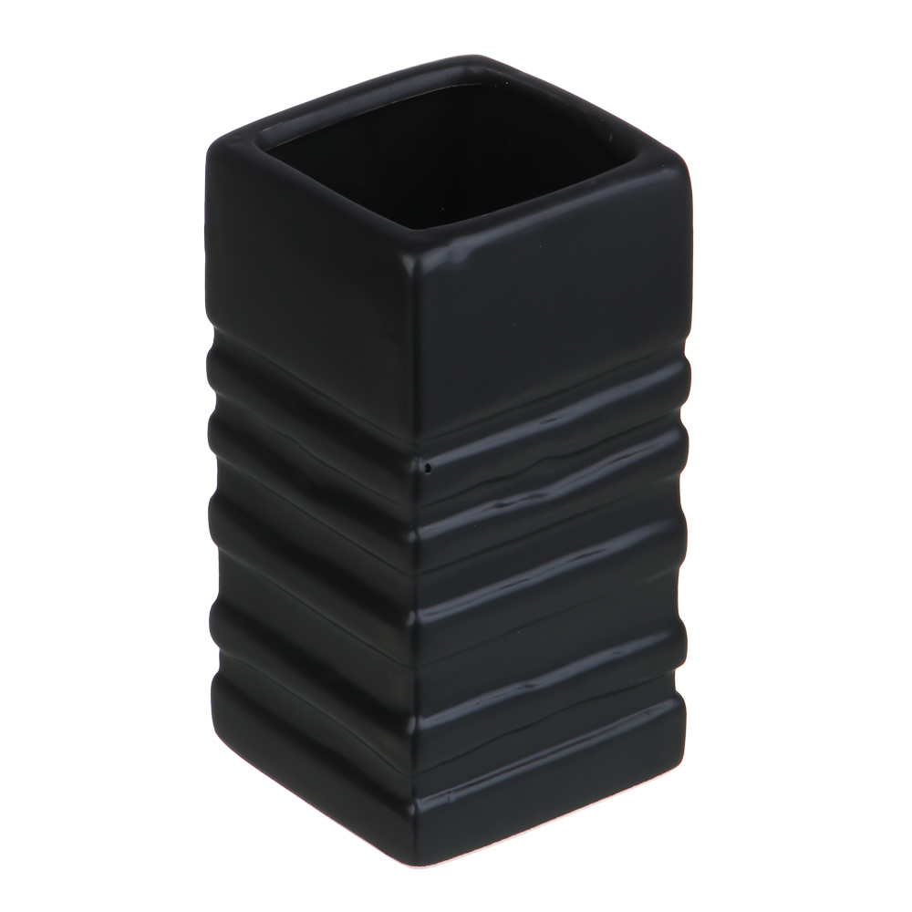 VETTA Стакан для ванной комнаты, керамика, 6,5x6,5x13 см, рельеф, черный матовый, арт.№ 478-208