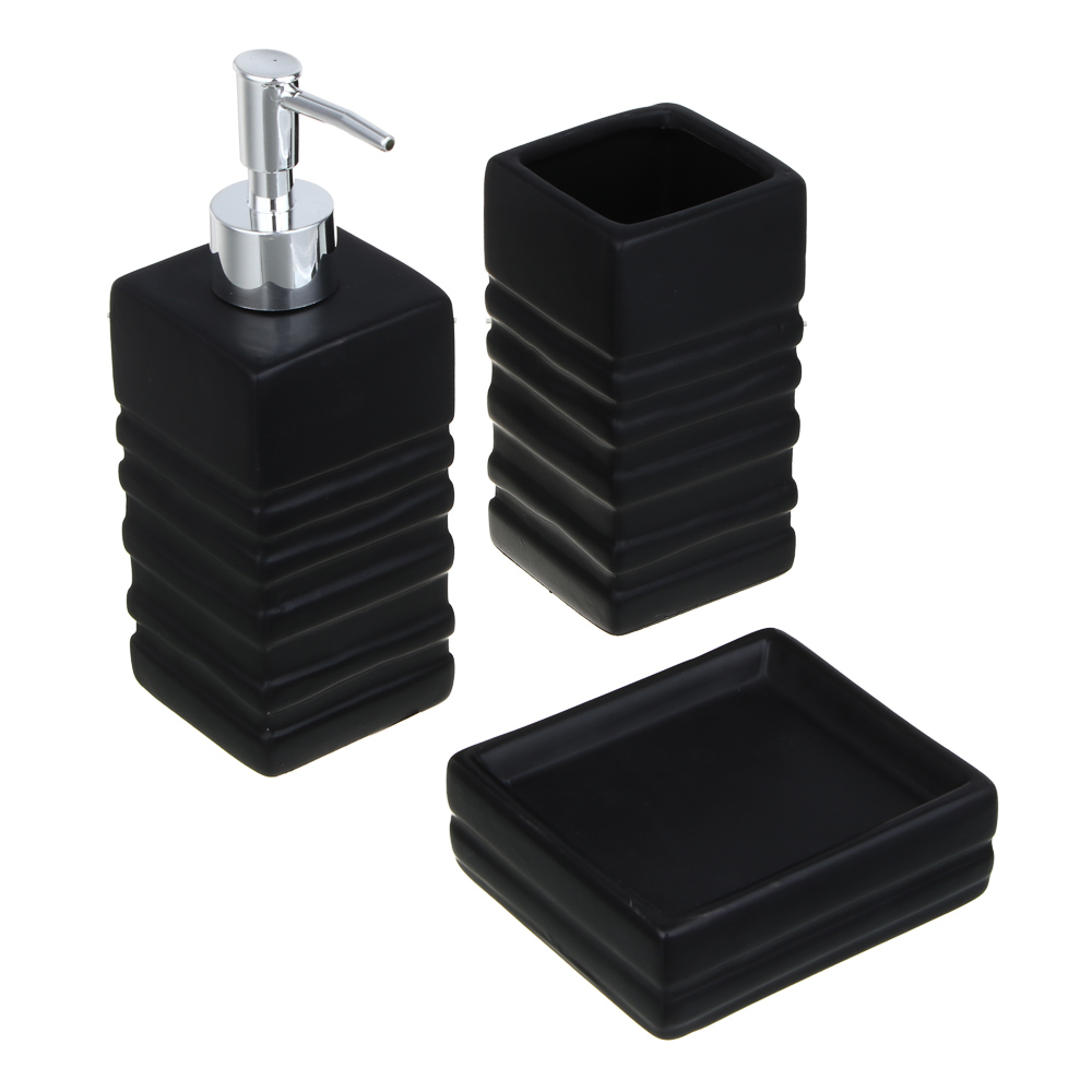 VETTA Стакан для ванной комнаты, керамика, 6,5x6,5x13 см, рельеф, черный матовый, арт.№ 478-208