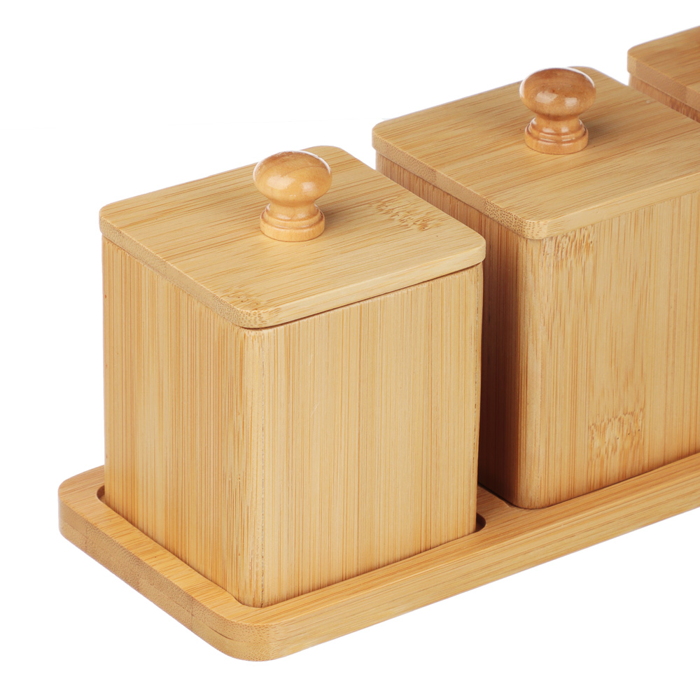 SATOSHI Набор банок для специй с крышками на подставке (7х7х10см – 4шт.), бамбук, арт.№ 883-545