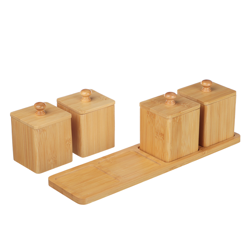 SATOSHI Набор банок для специй с крышками на подставке (7х7х10см – 4шт.), бамбук, арт.№ 883-545