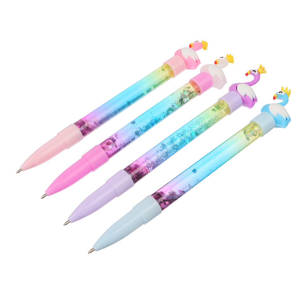 ClipStudio Ручка шарик. синяя,с фигуркой в форме фламинго и плавающими блестками,19см,пласт.,4 диз., арт.№ 591-181