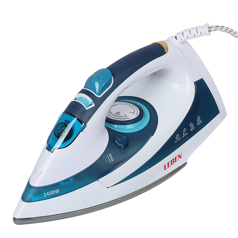 LEBEN Утюг с отпаривателем 2400 Вт, подошва - керамическое покрытие, синий, арт.№ 249-020