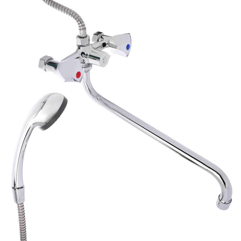 СоюзКран Смеситель для ванны с душем, круглый излив 40см, кер. кран-буксы 1/2, хром, цинк, SK08-S240, арт.№ 567-129