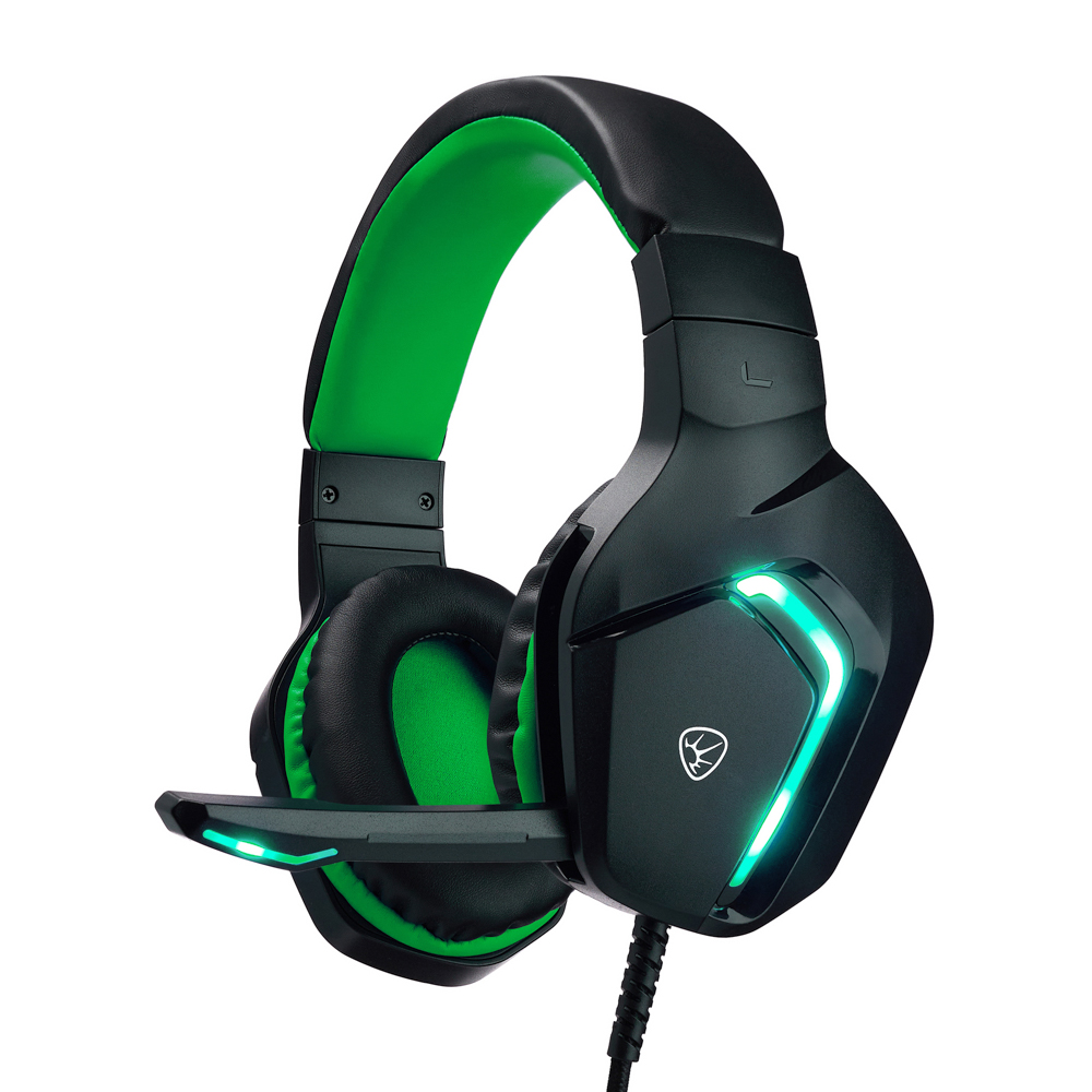 Наушники проводные с микрофоном игровые BY Bascinet USB 3,2 м, зелёная подсветка, арт.№ 410-087