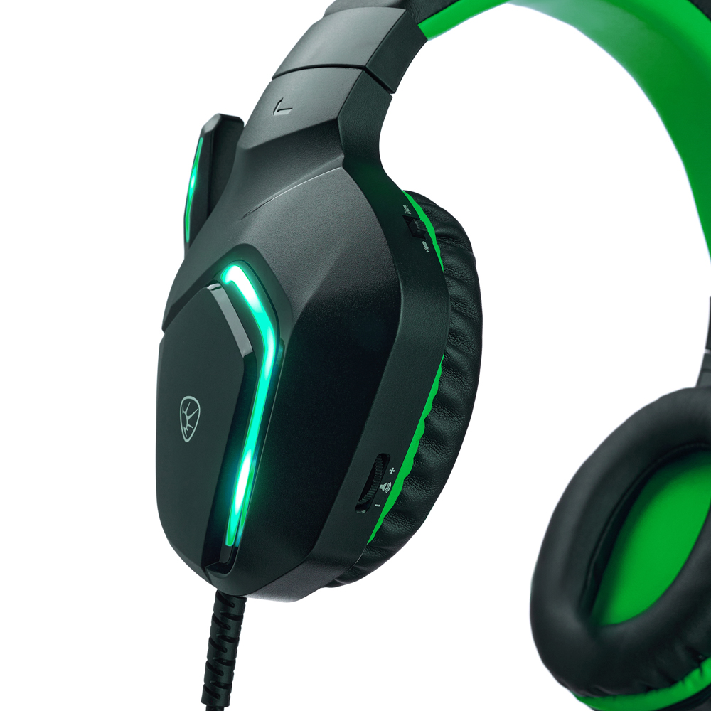Наушники проводные с микрофоном игровые BY Bascinet USB 3,2 м, зелёная подсветка, арт.№ 410-087