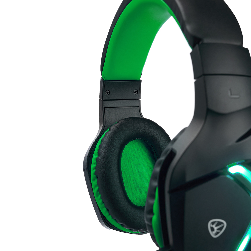Наушники проводные с микрофоном игровые BY Bascinet USB 3,2 м, зелёная подсветка, арт.№ 410-087