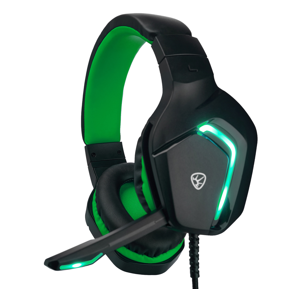 Наушники проводные с микрофоном игровые BY Bascinet USB 3,2 м, зелёная подсветка, арт.№ 410-087