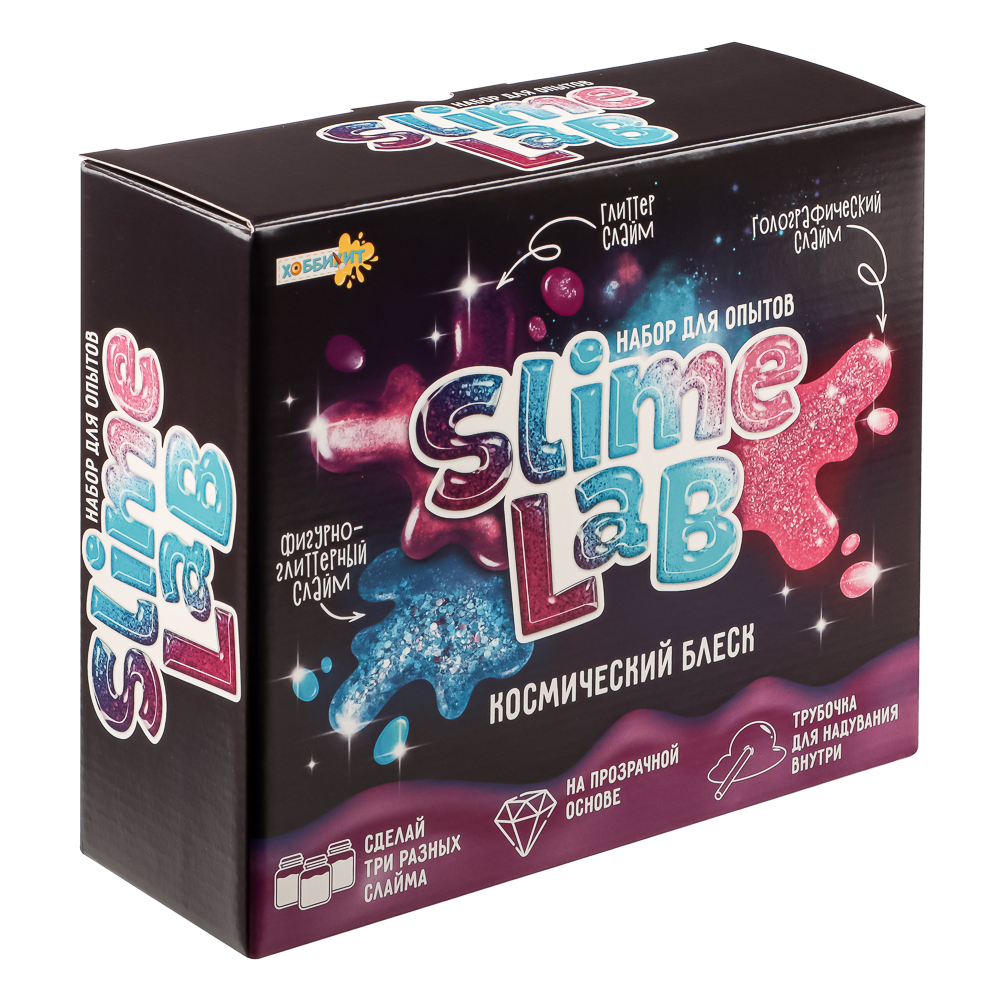 ХОББИХИТ Набор экспериментов серия Юный химик "Slime lab", 21x18,5x8см, 4 дизайна 808, арт.№ 283-166