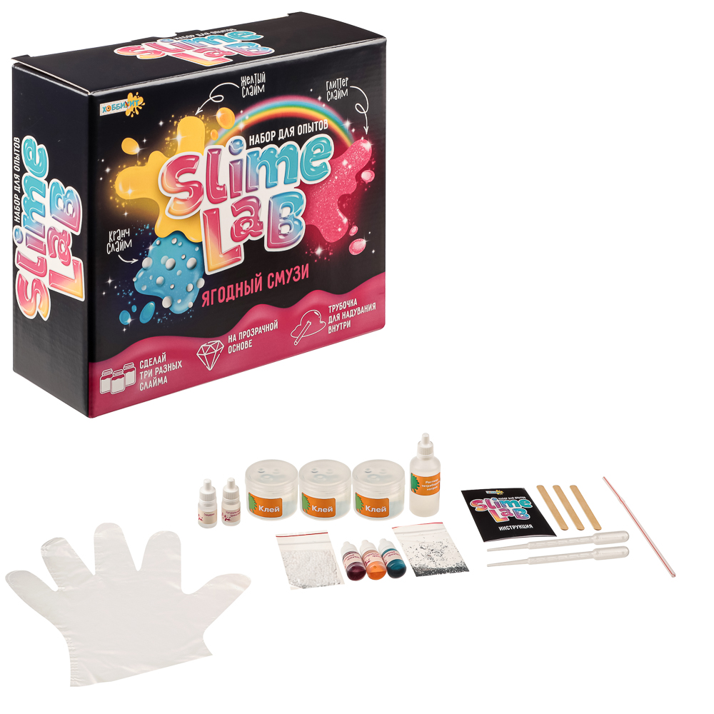 ХОББИХИТ Набор экспериментов серия Юный химик "Slime lab", 21x18,5x8см, 4 дизайна 808, арт.№ 283-166