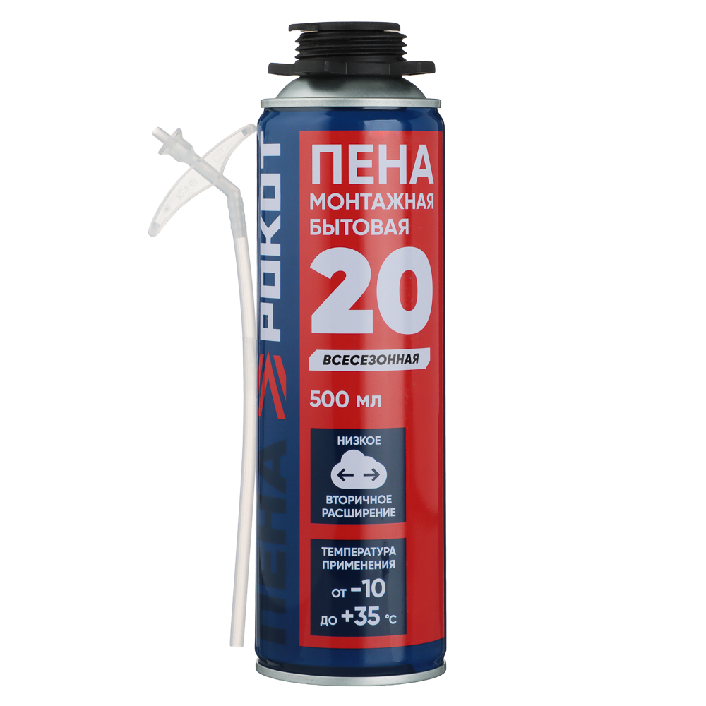 РОКОТ Пена монтажная БЫТОВАЯ, 500гр, выход до 20л, 500мл, арт.№ 469-271