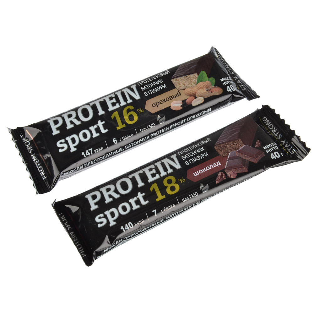 Батончик Effort Protein sport, 40г, 2 вида: шоколад / ореховый, арт.№ 015-056