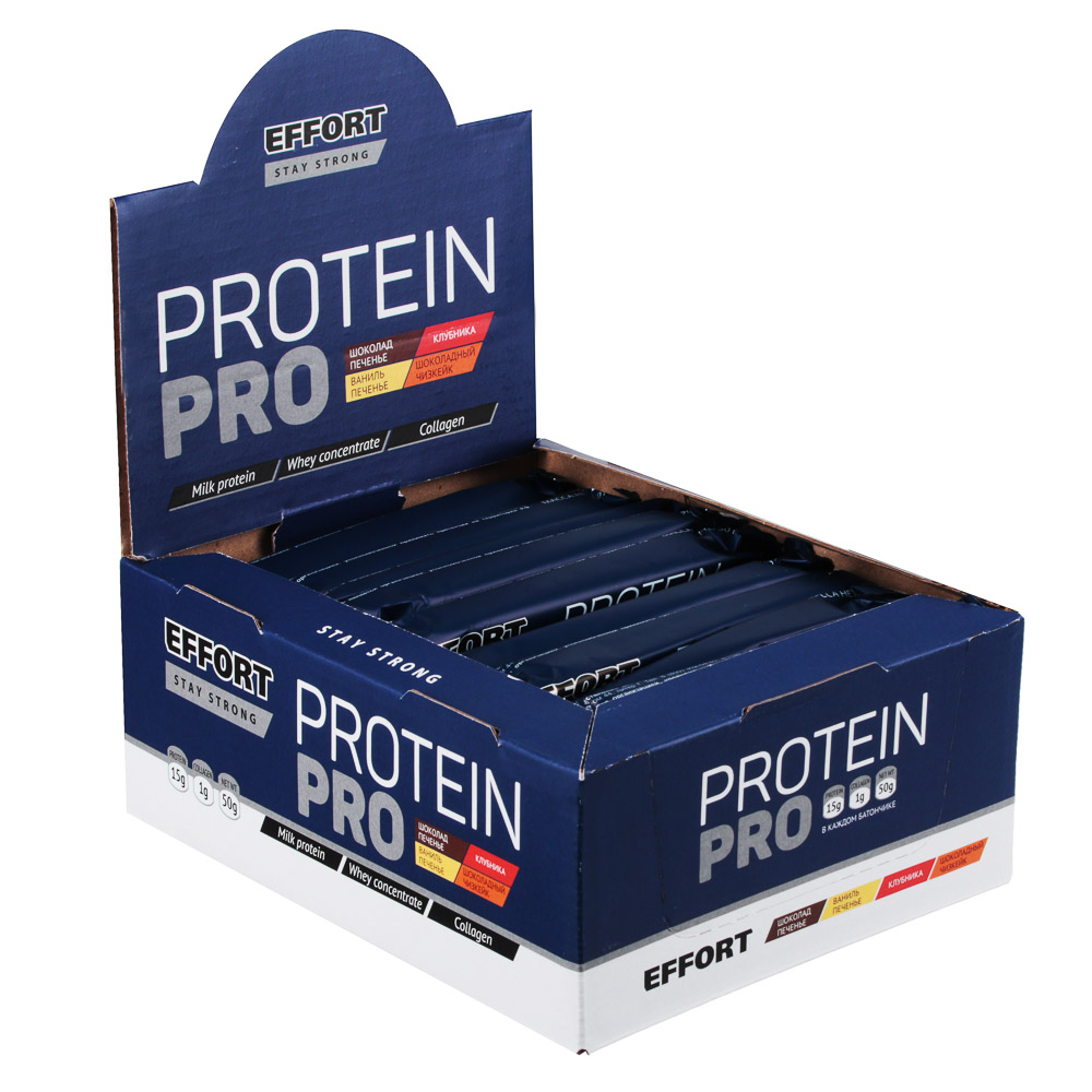 Батончик Effort Protein pro, 50г, 2 вида: шоколад печенье / ваниль печенье, арт.№ 015-097
