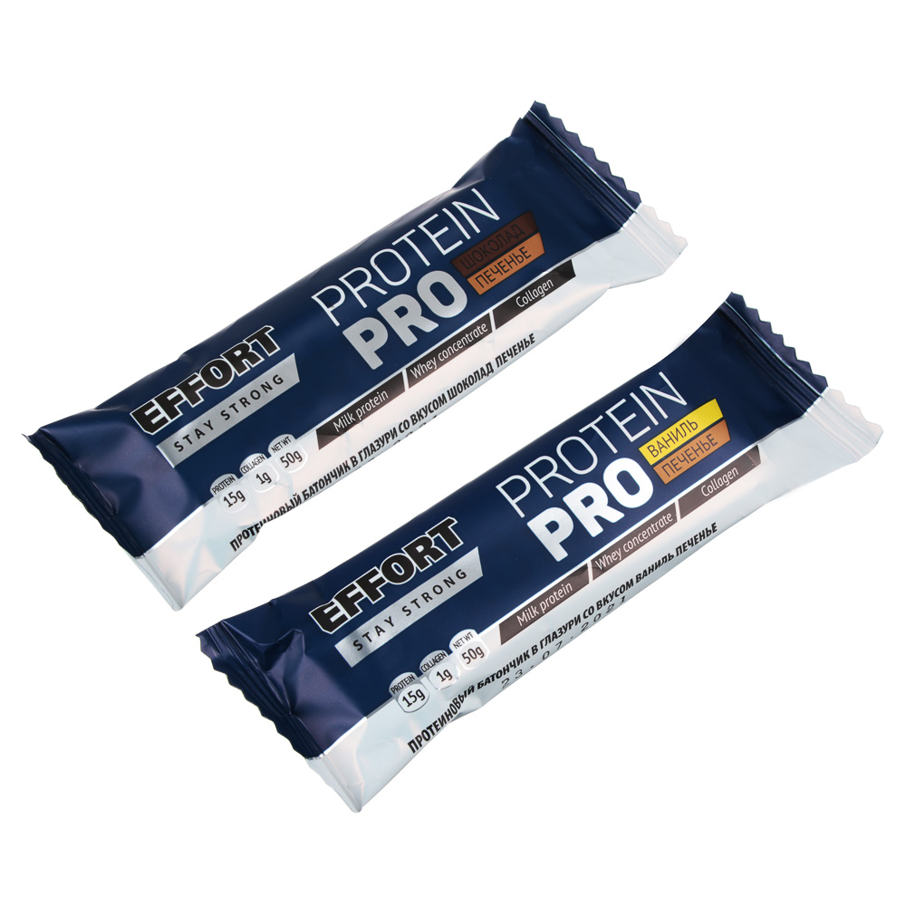 Батончик Effort Protein pro, 50г, 2 вида: шоколад печенье / ваниль печенье, арт.№ 015-097