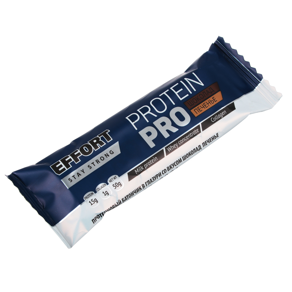 Батончик Effort Protein pro, 50г, 2 вида: шоколад печенье / ваниль печенье, арт.№ 015-097