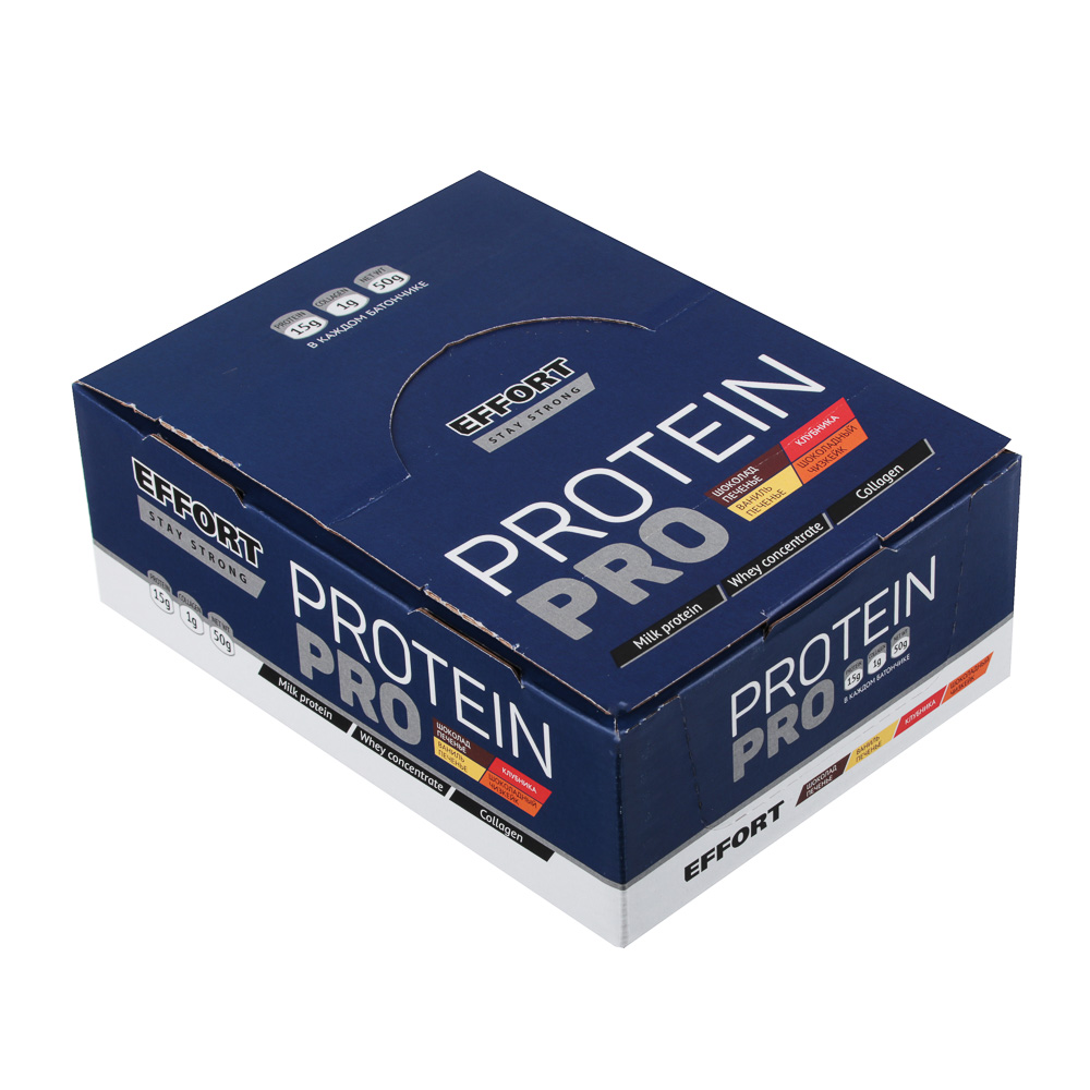 Батончик Effort Protein pro, 50г, 2 вида: шоколад печенье / ваниль печенье, арт.№ 015-097
