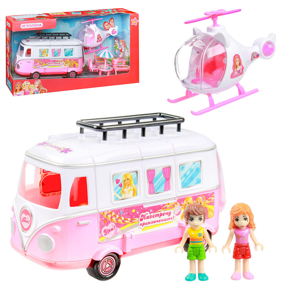 ИГРОЛЕНД Набор игровой "Дом для путешествий", 2 куклы, аксесс., 17пр, пластик, 44х22х23см, 2 дизайна, арт.№ 294-128