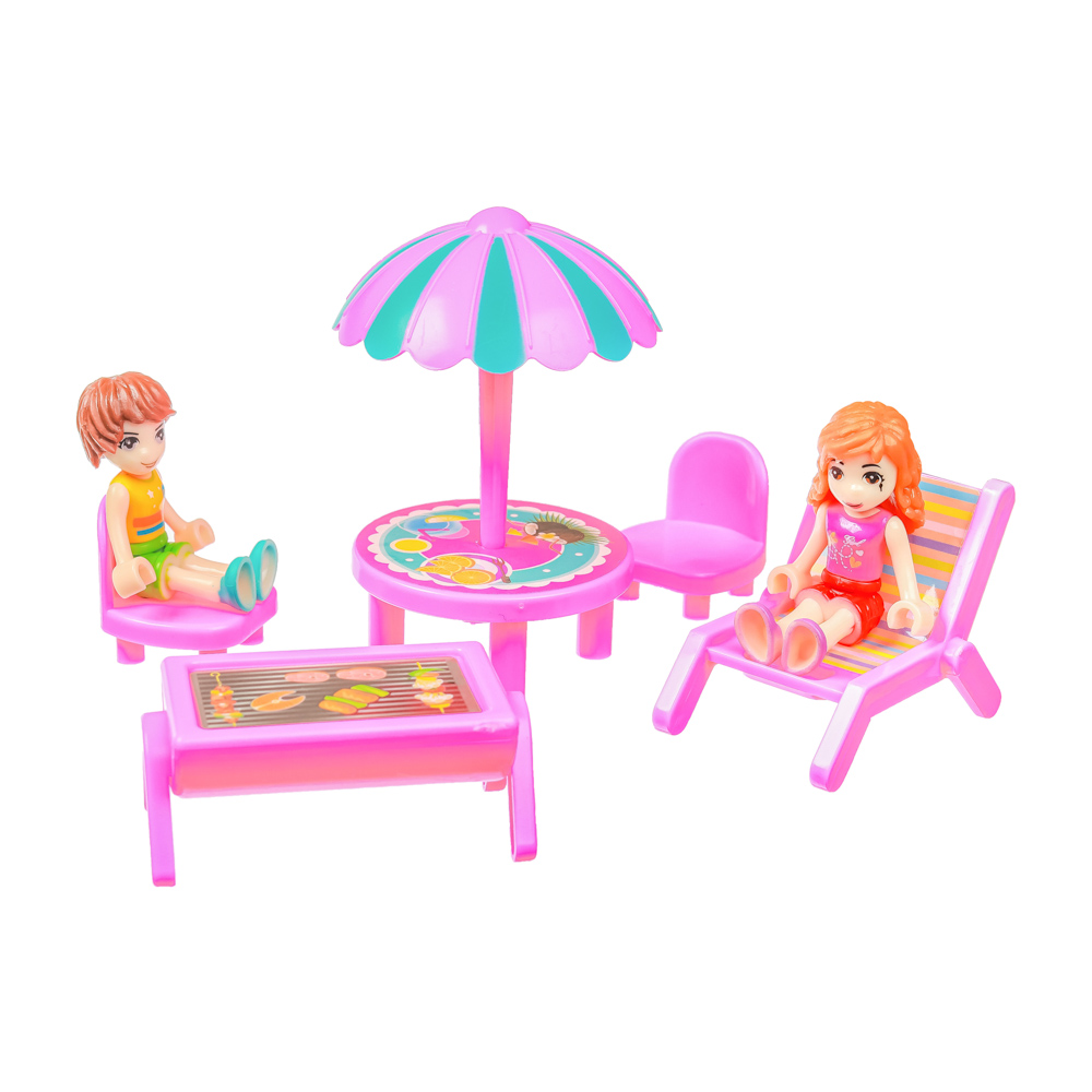 ИГРОЛЕНД Набор игровой "Дом для путешествий", 2 куклы, аксесс., 17пр, пластик, 44х22х23см, 2 дизайна, арт.№ 294-128