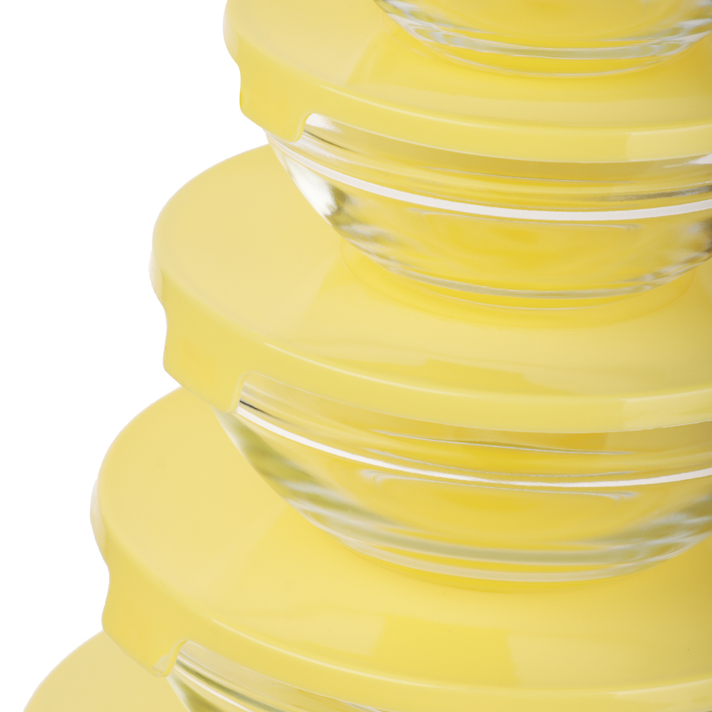 MILLIMI Набор салатников с крышкой 5 шт: 900/ 500/350/200/130 мл, стекло, пластик, желтый, арт.№ 878-607