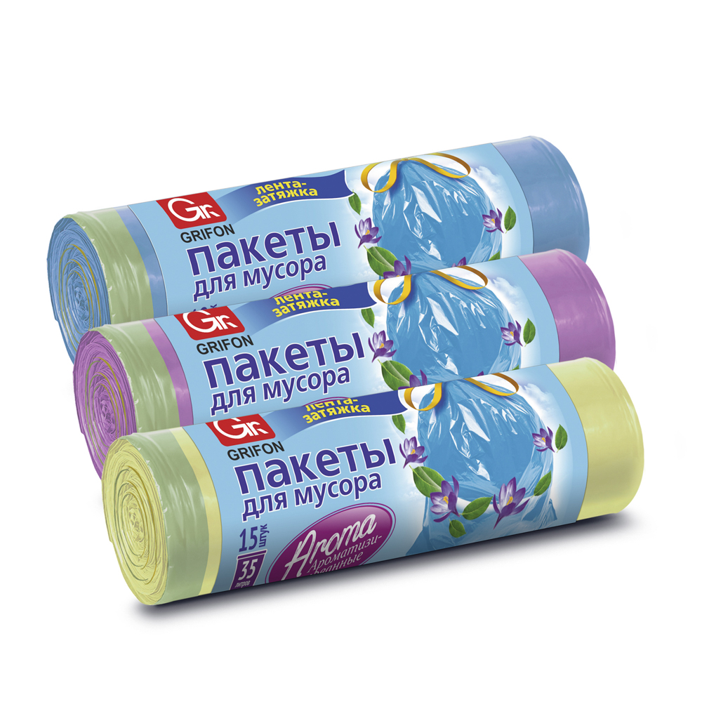 GRIFON Пакеты для мусора с завязками особо прочные, ароматизированные МИКС, 35 л 15 шт, арт.№ 449-105